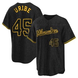 Abner Uribe Milwaukee Brewers Men's Replica Snake Skin City Jersey - Black