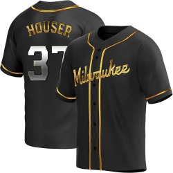 Adrian Houser Milwaukee Brewers Youth Replica Alternate Jersey - Black Golden