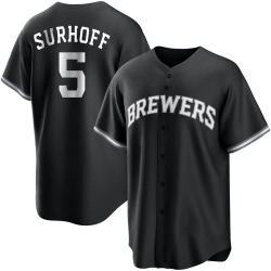 Bj Surhoff Milwaukee Brewers Men's Replica Black/ Jersey - White