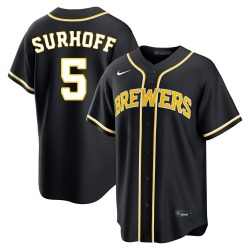 Bj Surhoff Milwaukee Brewers Men's Replica Fashion Out Jersey - Black