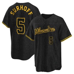 Bj Surhoff Milwaukee Brewers Men's Replica Snake Skin City Jersey - Black