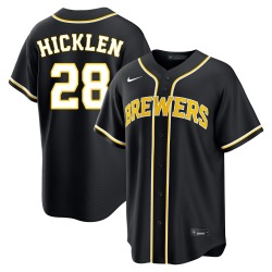 Brewer Hicklen Milwaukee Brewers Youth Replica Fashion Out Jersey - Black