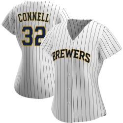 Bryan Connell Milwaukee Brewers Women's Authentic /Navy Alternate Jersey - White