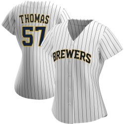 Connor Thomas Milwaukee Brewers Women's Replica /Navy Alternate Jersey - White