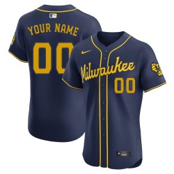 Custom Milwaukee Brewers Men's Elite Alternate Jersey - Navy