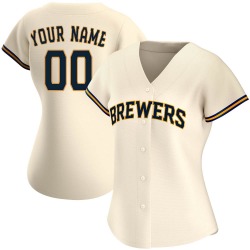 Custom Milwaukee Brewers Women's Replica Home Jersey - Cream