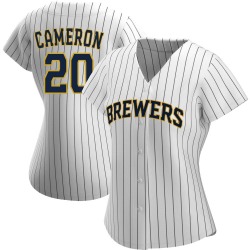 Daz Cameron Milwaukee Brewers Women's Replica /Navy Alternate Jersey - White
