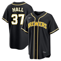 DL Hall Milwaukee Brewers Men's Replica Fashion Out Jersey - Black