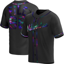 Dylan File Milwaukee Brewers Men's Replica Alternate Jersey - Black Holographic