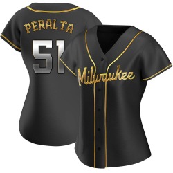 Freddy Peralta Milwaukee Brewers Women's Replica Alternate Jersey - Black Golden