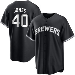Greg Jones Milwaukee Brewers Men's Replica Black/ Jersey - White