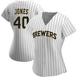 Greg Jones Milwaukee Brewers Women's Authentic /Navy Alternate Jersey - White