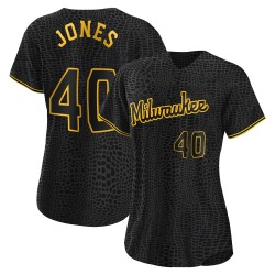 Greg Jones Milwaukee Brewers Women's Authentic Snake Skin City Jersey - Black