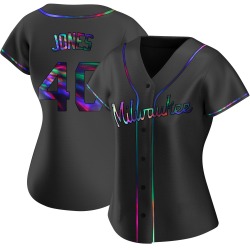 Greg Jones Milwaukee Brewers Women's Replica Alternate Jersey - Black Holographic