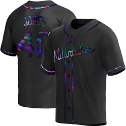 Greg Jones Milwaukee Brewers Youth Replica Alternate Jersey - Black Holographic