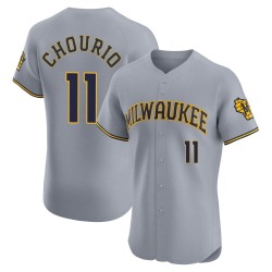 Jackson Chourio Milwaukee Brewers Men's Elite Road Jersey - Gray