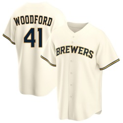 Jake Woodford Milwaukee Brewers Men's Replica Home Jersey - Cream