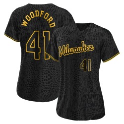 Jake Woodford Milwaukee Brewers Women's Replica Snake Skin City Jersey - Black