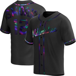 Justin Smoak Milwaukee Brewers Youth Replica Alternate Jersey - Black Holographic