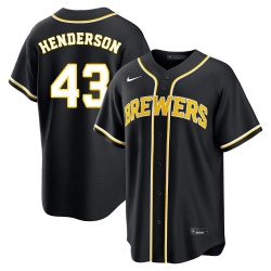Logan Henderson Milwaukee Brewers Men's Replica Fashion Out Jersey - Black