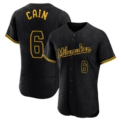 Lorenzo Cain Milwaukee Brewers Men's Authentic Snake Skin City Jersey - Black