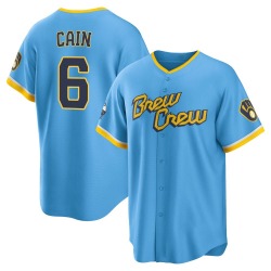 Lorenzo Cain Milwaukee Brewers Men's Replica Powder 2022 City Connect Jersey - Blue
