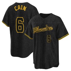 Lorenzo Cain Milwaukee Brewers Men's Replica Snake Skin City Jersey - Black