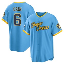 Lorenzo Cain Milwaukee Brewers Youth Replica Powder 2022 City Connect Jersey - Blue