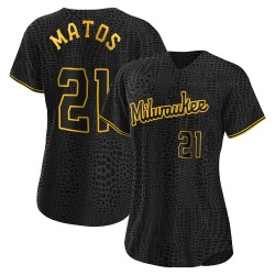 Luis Matos Milwaukee Brewers Women's Replica Snake Skin City Jersey - Black