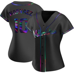 Omar Narvaez Milwaukee Brewers Women's Replica Alternate Jersey - Black Holographic