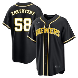 Rob Zastryzny Milwaukee Brewers Youth Replica Fashion Out Jersey - Black