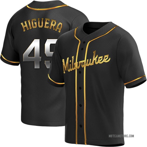 Teddy Higuera Milwaukee Brewers Men's Replica Alternate Jersey - Black Golden