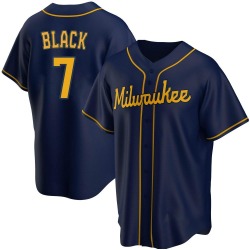 Tyler Black Milwaukee Brewers Men's Replica Navy Alternate Jersey - Black