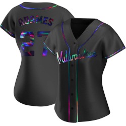 Willy Adames Milwaukee Brewers Women's Replica Alternate Jersey - Black Holographic